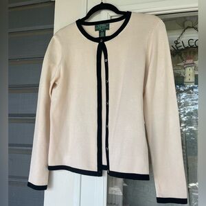 Ralph Lauren Silk Cardigan Sweater Womens PS 90’s Y2K Cream Luxury Classic VTG